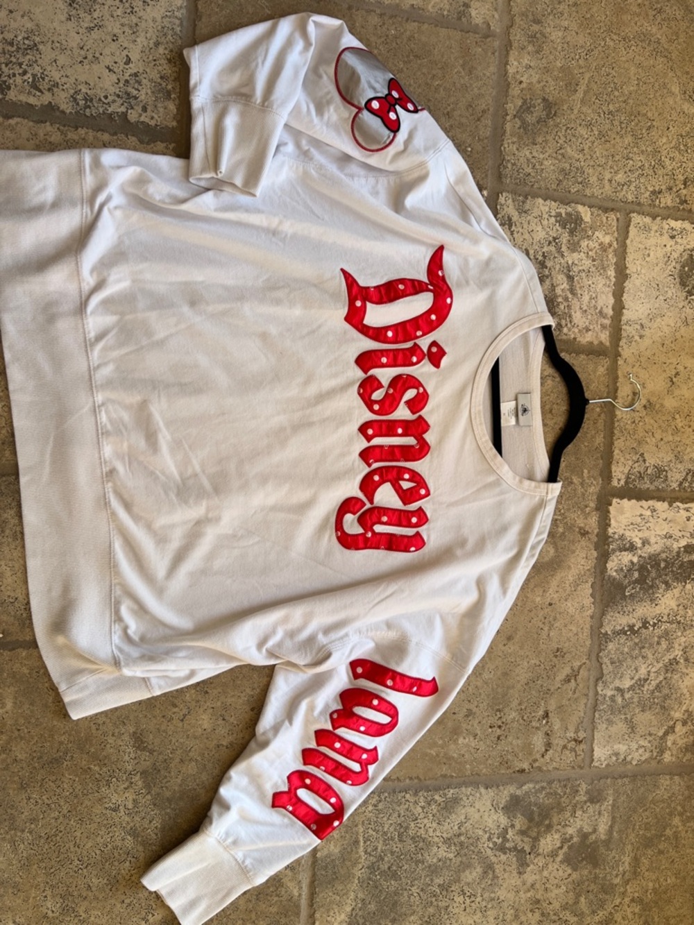 Disney White Sweatshirt with Red Polka Dot Logo